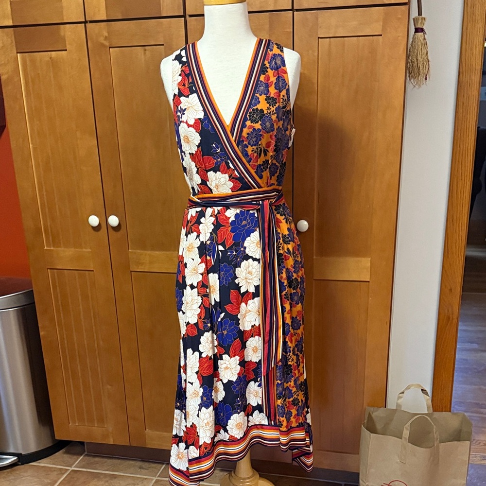 Anthropologie Maeve Floral faux Wrap Dress with Stripes. NWT 6